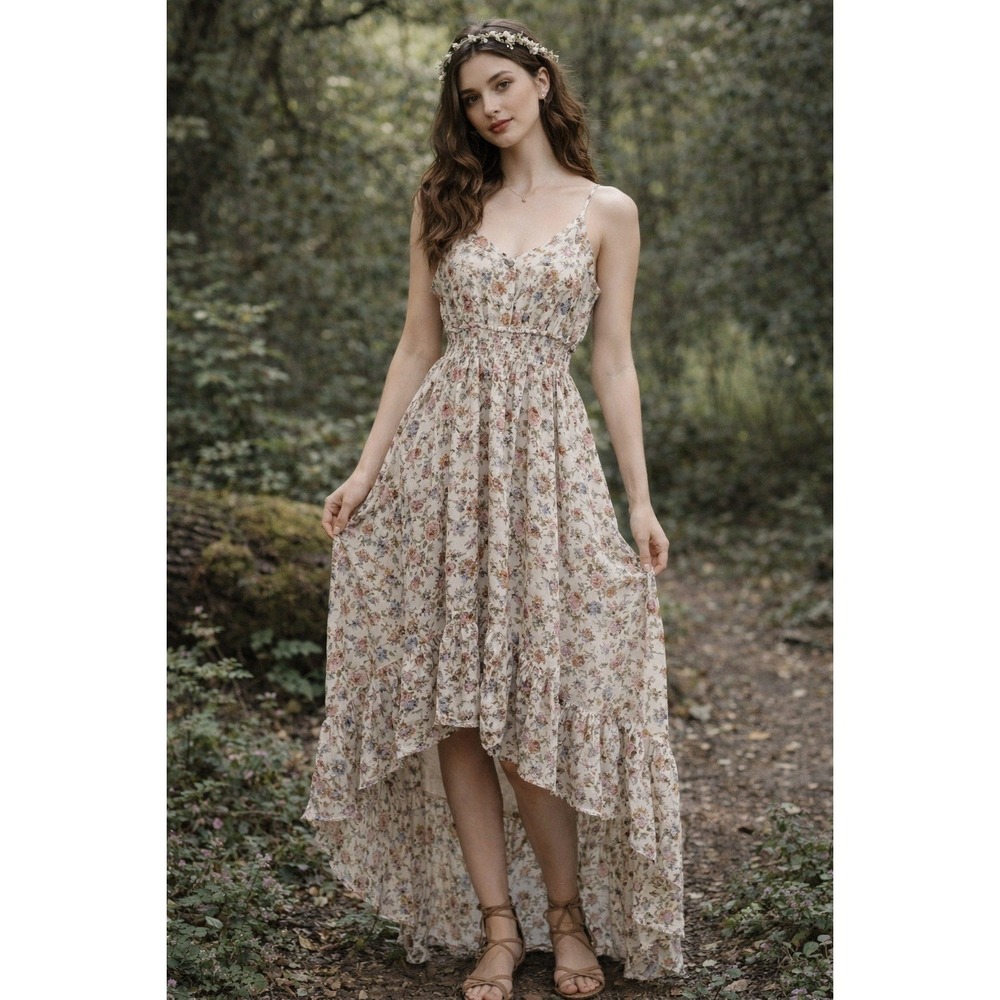 Liberty Love Floral High Low Maxi Dress Womens L Boho Festival Fairycore